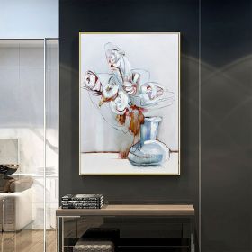 Hand Painted Oil Painting Abstract White Flowers Oil Painting Large Original Floral Canvas Wall Art Modern Living Room Flower Painting Bedroom Decor (size: 50x70cm)