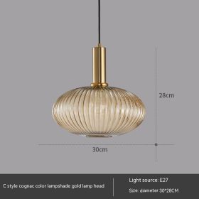 Bar Restaurant Chandelier Personalized Simple Striped Single-head Paint Green Glass Lantern Chandelier (Option: LED4W Warm Light-C Cognac)